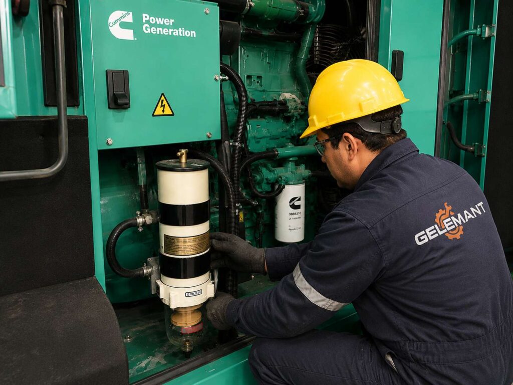 Técnico de Gelemant realizando el cambio de filtro de combustible